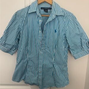 Ralph Lauren Teal and White Striped Shirt